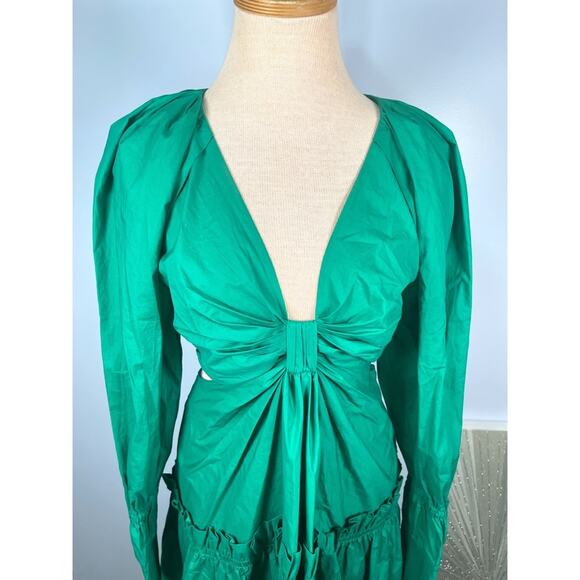 A.L.C. Alexia Cutout Cotton Poplin Tiered Viridian Green Mini Dress Size 6 - Picture 7 of 12